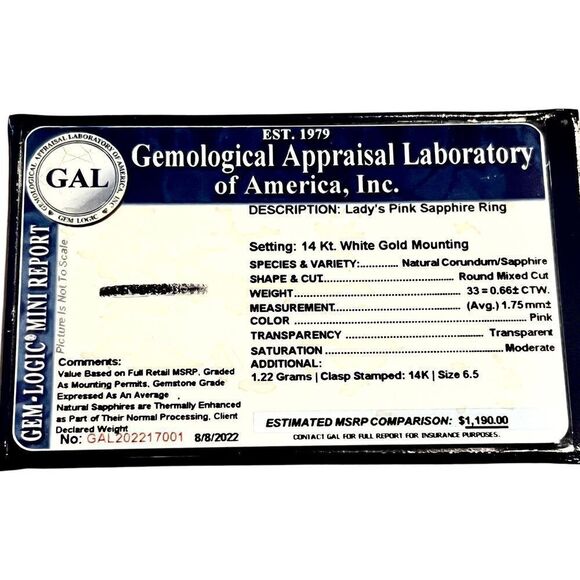 Natural Pink Sapphire Ring 6.5 14k W Gold 0.66 TCW Certified $1,190 217001 - Picture 12 of 12